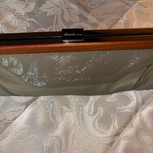 Kenneth Cole Olive Green Clutch with Brown Trim
